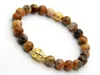 Ny design sommararmband Partihandel Toppkvalitet Naturliga Crazy Agate Stone Pärlor Guld och Silver Buddha Armband Smycken