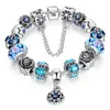 2016 Hot Sell European Style 925 Silver Crystal Charm Bracelet for Women With Blue Murano Glass Beads DIY Jewelry