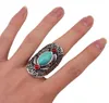 Богемный стиль Тибет серебряный дизайн красный бирюзовый камень камень большой Бичи бохо совместных кольца для женщин