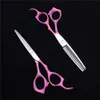 6 "17.5cm Japan 440c Anpassad logotyp Rosa Professionell Human Hair Scissors Barbers sax Skärning Tunna Salong Shears Style Tools C1124