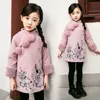 Kids Girls Dresses New Winter Chinese Cheongsam Style Thick Warm New Year Baby Girls Long Sleeve Princess Dresses For 2-8 Years 2 Colors