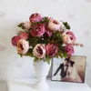 Artificial Peony Bunch Silk Peony Flowers Simulation European Oil Painting Peony Flower & Hydrangea Flower 15 Color for Wedding Centerpieces