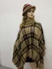 Wholesale- Women Oversized Plaid High Collar Loose Bat Sleeve Irregular Kintted Sweater Shawl Tassel Poncho Cape Coat Pullover