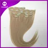 120g 10pcs1set clip in hair extensions 18 20 22inch 613Bleach Blonde Straight Remy human hair Top Quality7700992