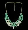 New Fashion Chunky Gold Tone Metal Candy Resin Gem Leaf Feather Choker Bib Necklace