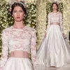 Vintage Lace 2 Two Piece Wedding Dress with Long Sleeves 2015 Zuhair Murad Sexy See Through Bridal Wedding Dresses Gowns Vestidos De Noiva