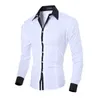 Camisa Masculina Preto Branco 2017 Masculino Camisas de Manga Longa Casual Sólido Multi-Botão Hit Color Camisas Vestido Slim Fit M-2XL