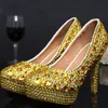 Rhinestone Women Party Prom High Heels Gold Color Fashion Bankiet Dress Buty Pageant Event Buty 10 cm Wedding Bridal Shoes