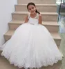 Ivoire Princesse Fleur Filles Robes Pour Les Mariages Jewel Dentelle Appliques Sash Perles Paillettes Enfants Robe De Soirée Etage Longueur Petite Fille Pageant Robes