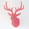 DIY 3D Ahşap Renkli Hayvan Geyik Kafası Montaj Bulmaca Duvar Asılı Dekor Sanat Ahşap Model Kit Oyuncak Ev Dekorasyon