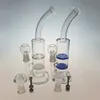 Glazen water Bong Comb Combs Dab Rigs Cyclone Disk Perc Twee functie Oil Rig Water Pijpen met titanium nagel WP101 Duidelijke blauwe kleur