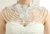 Crew Neck Lace Appliques Wraps Rhinestone Pärled Bridal White Lace Wedding Shawl Jacket Bolero Pärled Crystal Jewery for Wedding T9800187