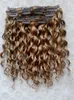 Clip di trama dei capelli ricci di Remy vergine brasiliana nelle estensioni umane Colore biondo scuro 270 # 9 pezzi / set