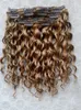 Braziliaanse Virgin Remy Krullend Haar Inslag Clip In Human Extensions Donkerblond 270 # Kleur 9 stks/set