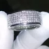 250 Pcs jóias Diamonique simulado diamante branco topázio completo 10KT Ouro Branco Cheio de Diamante CZ mulheres casamento banda Anel de Dedo gift305n