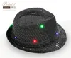 Newest !Fashion Sequins Jazz hats with LED light TOP hats for men & women Sequins Performance cowboy cap props for Christmas party