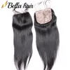 Facos de cabelo humano com fechamento de renda da base de seda 4x4 Extensões retas da trama de cabelo da Malásia Malásia Malásia 4pc Bellahair