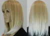 Livraison gratuite en gros nouveau mélange blond élégant blanc cheveux de dame droite perruques complètes T92