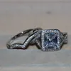 4kt 2016 nya populära smycken 10KT vitguld fyllda Topazsimulerade diamantprinsessa Kvinnor Vigselförlovningsringar set för kvinnor Sz5-11