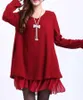 Bütün moda kadınlar papyon fırfır üstü artı boyutlu ek gün rahat kazak elbise bluz oneck elbiseler3676770