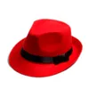 Toptan-Unisex Erkekler Kadınlar Yün Pamuk Fedora Şapka Cappelli Caz ​​Keçe Floppy Şerit Bant Panama Şapka Zarif Gorras Hombre Gangster Kap