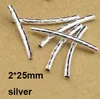 Wholesale-100pcs /lot 2*25mm Gold/ Silver /Rhodium Twist Thread Copper Tube Jewelry Findings Tube Connectors  DIY Material F1728-1