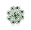1.7 Inch Vintage Look Rhodium Silver Plated Green Crystal Diamante Floral Brooch Wedding Invitation Pins