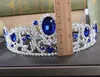 Vintage Blue Crystal Crown Rhinestone Tiara Bruiloft Bruids Haaraccessoires Hoofddeksel Hoofdband Sieraden Silver Prom Hoofdtooi Prinses Queen