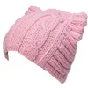 Femmes laine tricot mignon chat oreille Meow Kitty casquette bonnet crâne hiver chaud Crochet câble chapeau A004