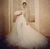 Berta Suknie ślubne ślubne nad spódnicą Dwa kawałki Formalne suknie ślubne z długimi koronkowymi rękawami Crew Neck Key Hole Backless Tiers Suknie