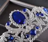 Vintage Niebieski Kryształ Korona Rhinestone Tiara Wedding Bridal Akcesoria do włosów Headpiece Pałąk Biżuteria Srebrna Prom Headdress Księżniczka Królowa