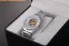 유명 브랜드 Jaragar 럭셔리 패션 남자 기계식 셀프 윈드 스켈레톤 스틸 밴드 다기능 시계 밀리터리 손목 시계