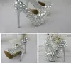 Silver Rhinestone Vacker Prom Party Women High-Heeled Bröllop Skor Bruden Signle Skor Pumpar Storlek 34-43 Bridesmaids Skor