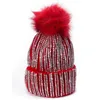 Ladies Faux Fur Large Pom Pom Rhinestones Beads Beanie Skull Slouchy Cap Warm Knitted Ski Hat A469