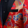 Chiński styl Męski Slim Moda Kurtka Kurtka Czerwony Haft Ślubny Płaszcz Blazer Formalny Party Host Segregator Scena Wydajność Stroje