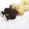 cinta en extensiones de cabello rubio ombre Pelo virginal brasileño onda del cuerpo 40pcs 100g cinta rubia cabello humano