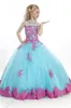 Kleider heißer Verkauf Schaufel Applique Spitze Blumen Mädchen Kleid Kristall Ballkleid kostenlos Versand Mädchen Festzug Kleider Vestidos Little Girls Prom D.