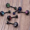 Belly Button Ring 50 stks / partij Mix 5 Kleuren Geanodiseerd Zwart Rvs Body Piercing Sieraden Dubbele Gem Navel Belly Ring