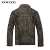 Großhandel - ENWAYEL Herbst Moto Vintage Herren Jacken Mantel Motorrad PU Männliche Lederjacke Männer Casual Stehkragen Slim Fit Leder Braun