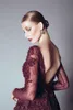 Alfazairy 2016 Burgundy Lace Long Sleeve Evening Dresses Sexy Backless 3D-floral Applique Beads Tulle Detachable Skirt Custom Made EN121714