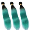 Two Tone 1B Dunkelgrünes Ombre Remy Menschenhaar bündelt grün gefärbte brasilianische Jungfrau glattes Haar 3 Bundles grüne Haarverlängerungen