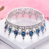 Rainha Coroa Luxuoso Azul Diamante Pageant Nupcial Do Casamento Jóias Acessório Quinceanera Tiaras Bizantina Partido Prom Headband