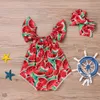 Niemowlę Noworodki Dziewczynek Arbuz Druku Koronki Bez Rękawów Romper Headband 2PCS Odzież Dzieci Playsuit Kombinezon Outfit Slays