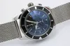 Top cronógrafo relógio masculino prata inoxidável cinto prata esqueleto azul escuro mostrador ponteiro branco tendência relógios260h