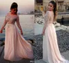 2017 Distinctive Crystal Beaded Elegant Prom Dresses Plus Size Sheer Bateau Långärmade En Linje Chiffon Sweep Train Long Prom Klänning med BHA