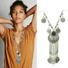 Bohemian Vintage Coin Long Pendant Necklace Silver Chain Gypsy Tribal Ethnic silver jewelry Tassel Necklace for women Ancient Coins Chains