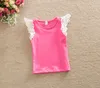 Baby meisjes kleding baby tank tops tees vliegende mouw pure katoenen kant shirt kinderen meisje gestreepte zachte vest zomer kleding 7 kleuren voor 0-5t