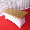 6FT L * 30''w oro metallico Bronzing Bronzing Elastic Spandex Tavolo Topper Topper per matrimonio, banchetti, decorazione dell'hotel uso