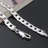 Hot 925 Sterling Silver plated 8mm 16'' 18'' 20" 22'' 24'' Flat Chain Necklace Mens Necklace Christmas Gift 1397