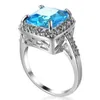 Luckyshien Sky Blue Topaz Gemstone Vintage Square Rings Jewelry 925 Sterling Silver Wedding Rings for WomanZircon311H